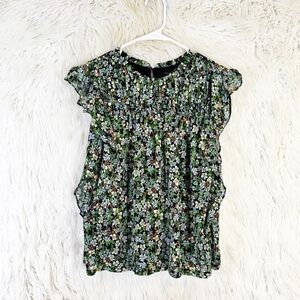Ann Taylor floral flutter sleeve pleated blouse